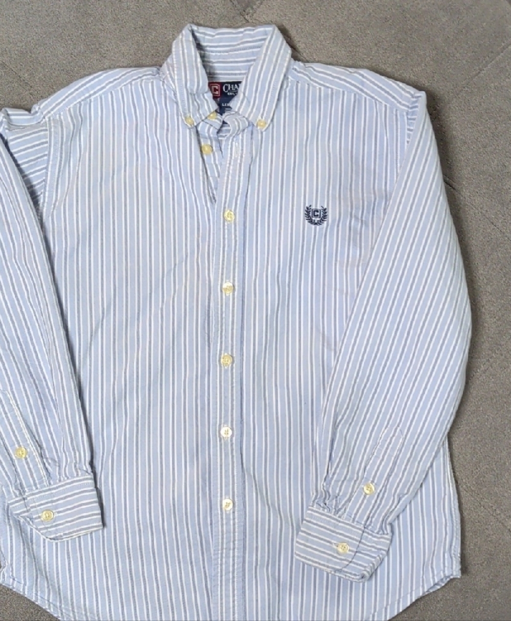 Chaps Light Blue and White Striped Button Down Shirt